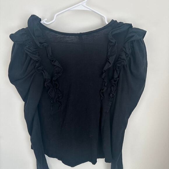 Anthropologie Women's Black Puffer Sleeve Ruffle Blouse Size XS - Picture 3 of 3